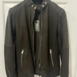 All Saints Cora Suede Leather jacket XS dark olive NWT MSRP $600